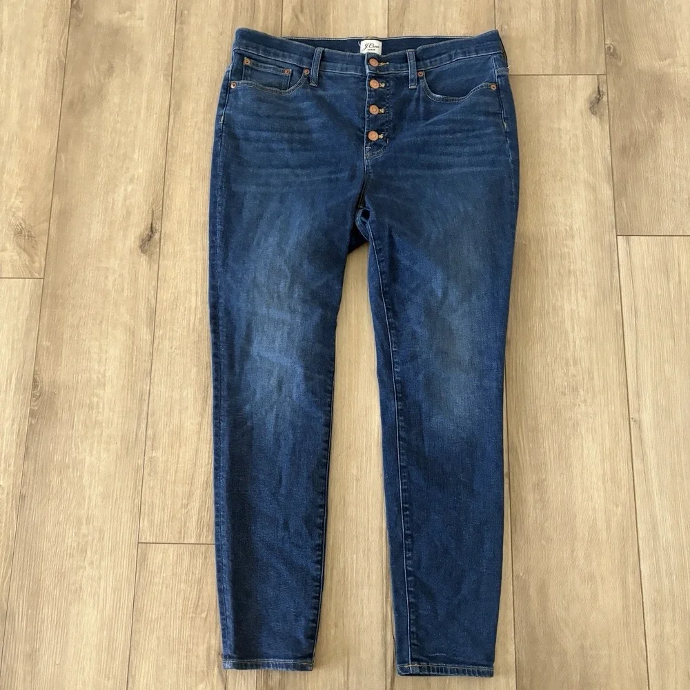 J Crew Denim 9 Inch Toothpick Womens Mid Rise Stretch Blue Jeans Button Fly 32